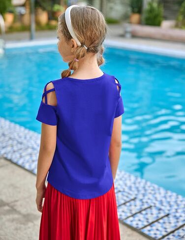 تي شيرت بناتي من Greatchy برقبة دائرية وقمصان تونيك صيفية بأكمام قصيرة من القطن مع كتف بارد in Kuwait