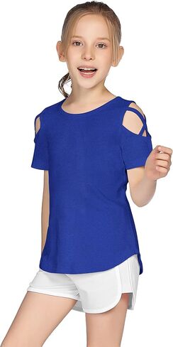 تي شيرت بناتي من Greatchy برقبة دائرية وقمصان تونيك صيفية بأكمام قصيرة من القطن مع كتف بارد in Kuwait