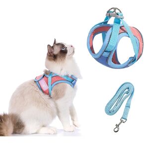 TOTORO Cat Harness and Leash for Walking Escape Proof ，Adjustable Comfortable Suedette Vest Harnesses for Cats，Reflective Strips Easy to Put on Step-in Velcro Jacket (M, Blue)