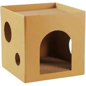 SVY Cozy Cat House with Scratcher Pad, Made of Corrugated Cardboard, Ideal for Cats & Kittens & Small Animals. 11.8"x11.8"x11.8" (Brown) in Kuwait