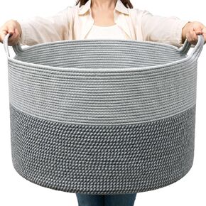 TIMEYARD Extra Large Laundry Basket, 21.7'' x 13.8'' Basket for Blankets Living Room Toy Storage Baskets, Decorative Baskets for Dirty Clothes Pillows Towel, 90L Black & Grey