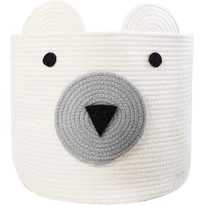 Homearda Cotton Rope Storage Basket with Cute Bear Design, Foldable Rope Bin Basket, Decorative Animal Basket for Toys, Blanket, Towels, Clothes, 16"(D) x 14"(H) -Grey in Kuwait