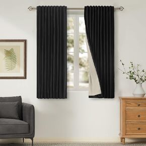 Black Blackout Plush Velvet Curtains 63 inch Long for Bedroom,Set of 2 Panels Liner Rod Pocket Back Tab Thermal Window Curtains Drapes Room Darkening Heavy Decorative Curtains for living room in Kuwait