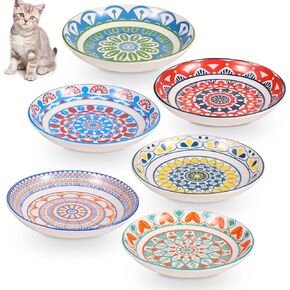 FRIUSATE 6 PCS Ceramic Cat Bowls, 5.5 inch Wide Shallow Cat Food Bowl Set, Whisker Fatigue Kitten Feeding Dishes Colorful Cat Dishes for Indoor Cats Kitten, Dishwasher & Microwave Safe in Kuwait