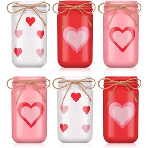 Irenare 6 Pcs Valentine's Mason Jars 16 oz Heart Painted Distressed Mason Jars Valentine Tiered Tray Decor Farmhouse Rustic Shelf Table Centerpiece for Valentine's Day Wedding Gift Storage Decoration in Saudi Arabia