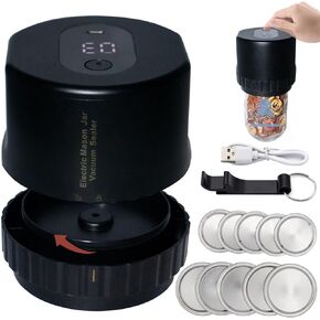 طقم سدادة جرة ماسون الكهربائية لبرطمانات ميسون ذات الفم العريض والبرطمانات ذات الفم العادي، آلة إغلاق مفرغة لتخزين الطعام وحفظه، تحتوي على فتاحة علب وأغطية جرة عادية وواسعة الفم in Kuwait