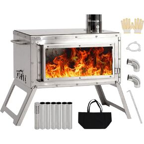 موقد خيمة LEISU محمول لحرق الخشب في الهواء الطلق مع أنبوب مدخنة للتخييم الشتوي، والصيد، والطبخ، والمشي لمسافات طويلة، وصيد الأسماك، وحقائب الظهر (الفولاذ المقاوم للصدأ) in Kuwait