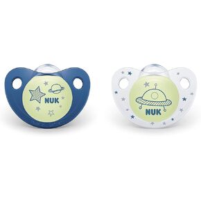 NUK Cute-as-a-Button Glow-in-The-Dark Orthodontic Pacifiers, Boy, 0-6 Months, 2-Pack