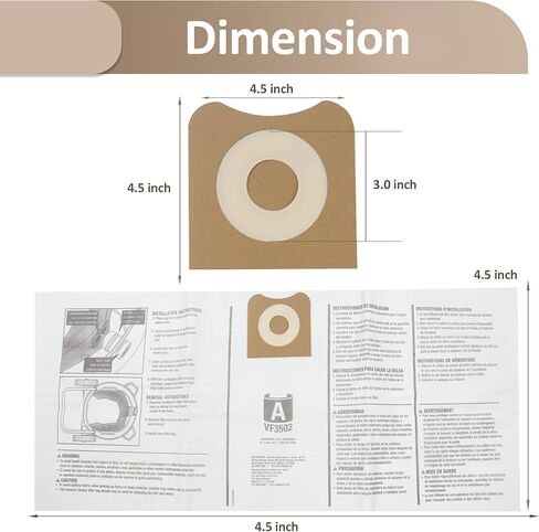 (8 قطع) مكانس كهربائية بديلة VF5000 لمتجر Vac 5-20 جالون، فلتر مكنسة ورق مطوي ثلاثي الطبقات، أكياس مكنسة كهربائية بديلة VF3502 متوافقة مع مكنسة Ridgid الرطبة/الجافة 12-16 جالون in Kuwait