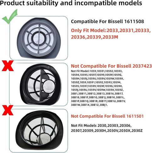 فلتر بديل للمكنسة الكهربائية 2033 متوافق مع مكنسة بيسيل خفيفة الوزن بدون كيس 20331 20333 20334 20336 20339 2033M قطعة بديلة # 1611508 in Kuwait