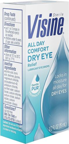 Visine Tired Eye Dry Eye Relief Eye Drops, Moisturizing & Soothing Drops for Irritated Eyes Due to Screen & Computer Use, 0.5 fl. oz in Kuwait