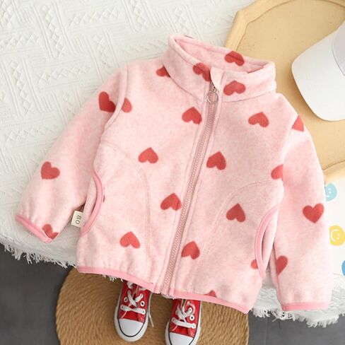 سترة XFGLCK للفتيات الصغيرات على شكل قلب معطف خريف وشتاء بأكمام طويلة وسميكة ودافئة in Kuwait