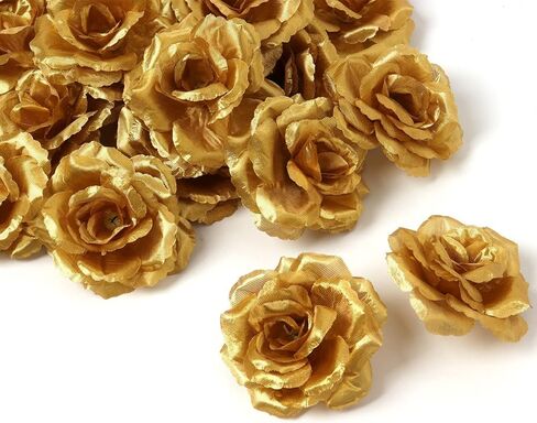 عبوة من 30 قطعة من Yzyil من الورود الذهبية الصناعية، رأس زهرة من الحرير الزهري، ذهبي ورؤوس زهور من الحرير الصناعي للحرف اليدوية المنزلية لحفلات الزفاف in Kuwait