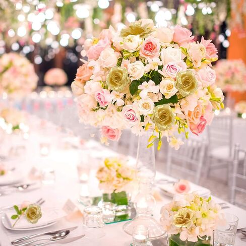 عبوة من 30 قطعة من Yzyil من الورود الذهبية الصناعية، رأس زهرة من الحرير الزهري، ذهبي ورؤوس زهور من الحرير الصناعي للحرف اليدوية المنزلية لحفلات الزفاف in Kuwait