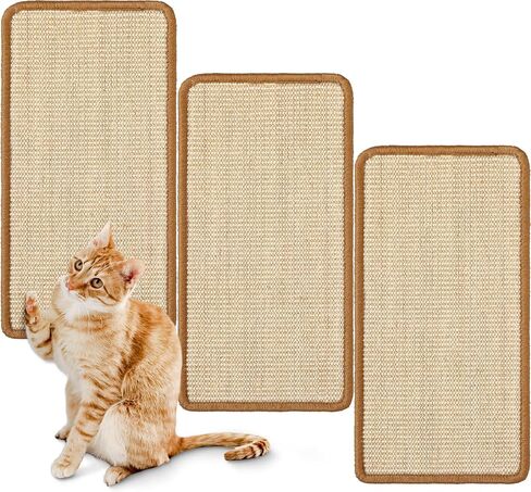 3 Pcs Wall Mounted Cat Scratching Post with Hook and Loop Strips, 9.8 x 19.7 Inch Wooden Sisal Cat Scratcher for Indoor Wall Furniture Vertical Cat Scratch Pad Cat Wall Furniture Protector in Saudi Arabia