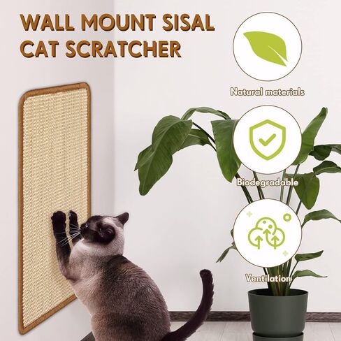 3 Pcs Wall Mounted Cat Scratching Post with Hook and Loop Strips, 9.8 x 19.7 Inch Wooden Sisal Cat Scratcher for Indoor Wall Furniture Vertical Cat Scratch Pad Cat Wall Furniture Protector in Saudi Arabia