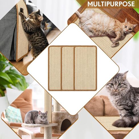 3 Pcs Wall Mounted Cat Scratching Post with Hook and Loop Strips, 9.8 x 19.7 Inch Wooden Sisal Cat Scratcher for Indoor Wall Furniture Vertical Cat Scratch Pad Cat Wall Furniture Protector in Saudi Arabia