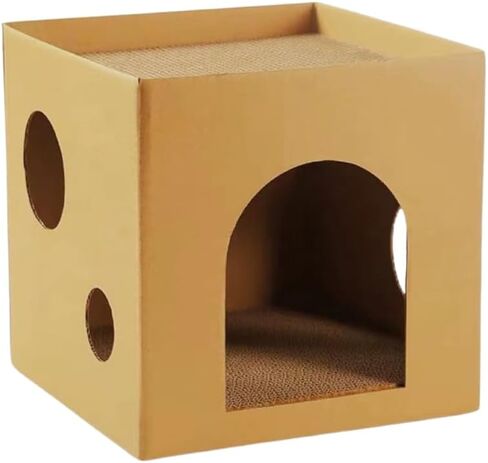 SVY Cozy Cat House with Scratcher Pad, Made of Corrugated Cardboard, Ideal for Cats & Kittens & Small Animals. 11.8"x11.8"x11.8" (Brown) in Kuwait