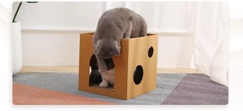 SVY Cozy Cat House with Scratcher Pad, Made of Corrugated Cardboard, Ideal for Cats & Kittens & Small Animals. 11.8"x11.8"x11.8" (Brown) in Kuwait