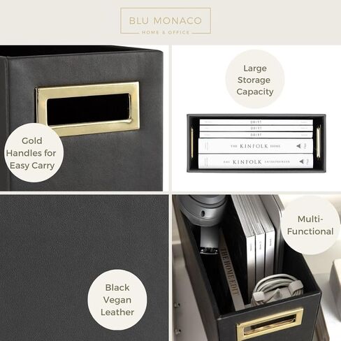 BLU MONACO Magazine Rack Floor: Leather Covered Wood Magazine Rack - Black Magazine Rack and Newspaper Holder - Stylish Magazine Holder Bathroom - Black Magazine Basket - Magazine Racks for Home in Saudi Arabia