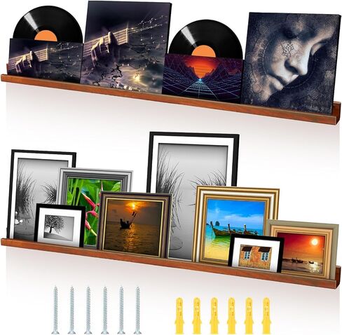 Barydat 2 Pcs Wood Vinyl Record Shelf Wall Mount, Wood Vinyl Record Holder, Record Shelves Wall Mount Vinyl Record Display for LP CD Book Art Storage Vintage Easy Installation Home Decoration in Saudi Arabia