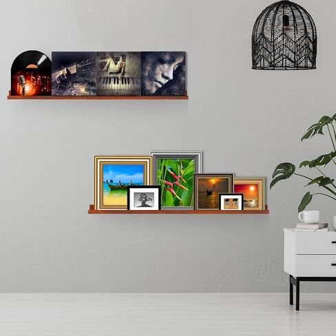 Barydat 2 Pcs Wood Vinyl Record Shelf Wall Mount, Wood Vinyl Record Holder, Record Shelves Wall Mount Vinyl Record Display for LP CD Book Art Storage Vintage Easy Installation Home Decoration in Saudi Arabia