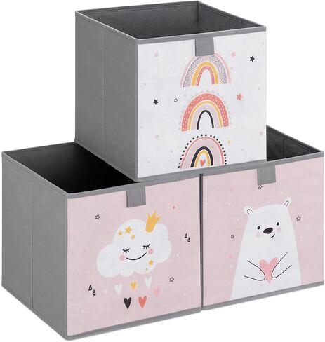 Navaris Kids Storage Cubes (Set of 3) - Storage Boxes 11x11x11 with Animal Designs - Children's Cube Bins Fabric Organizer Bin - Beige Animals in Saudi Arabia