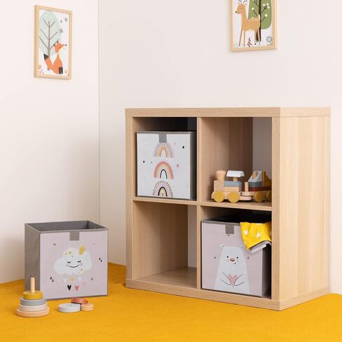 Navaris Kids Storage Cubes (Set of 3) - Storage Boxes 11x11x11 with Animal Designs - Children's Cube Bins Fabric Organizer Bin - Beige Animals in Saudi Arabia
