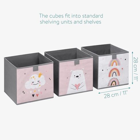 Navaris Kids Storage Cubes (Set of 3) - Storage Boxes 11x11x11 with Animal Designs - Children's Cube Bins Fabric Organizer Bin - Beige Animals in Saudi Arabia
