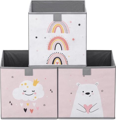 Navaris Kids Storage Cubes (Set of 3) - Storage Boxes 11x11x11 with Animal Designs - Children's Cube Bins Fabric Organizer Bin - Beige Animals in Saudi Arabia