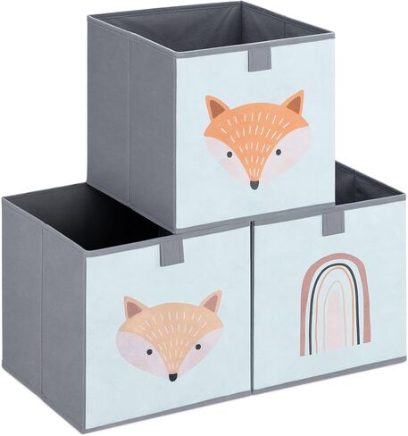 Navaris Kids Storage Cubes (Set of 3) - Storage Boxes 11x11x11 with Animal Designs - Children's Cube Bins Fabric Organizer Bin - Beige Animals in Saudi Arabia