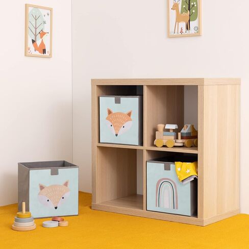 Navaris Kids Storage Cubes (Set of 3) - Storage Boxes 11x11x11 with Animal Designs - Children's Cube Bins Fabric Organizer Bin - Beige Animals in Saudi Arabia