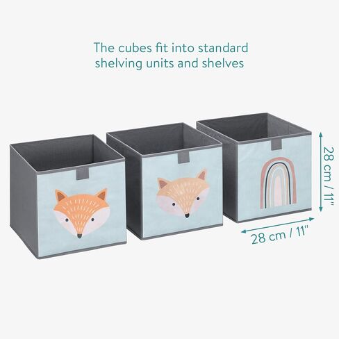 Navaris Kids Storage Cubes (Set of 3) - Storage Boxes 11x11x11 with Animal Designs - Children's Cube Bins Fabric Organizer Bin - Beige Animals in Saudi Arabia