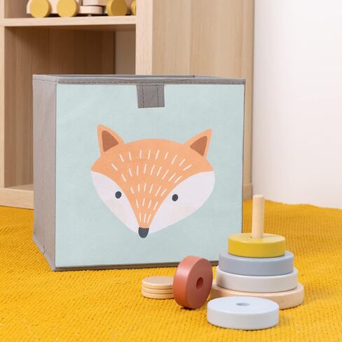 Navaris Kids Storage Cubes (Set of 3) - Storage Boxes 11x11x11 with Animal Designs - Children's Cube Bins Fabric Organizer Bin - Beige Animals in Saudi Arabia
