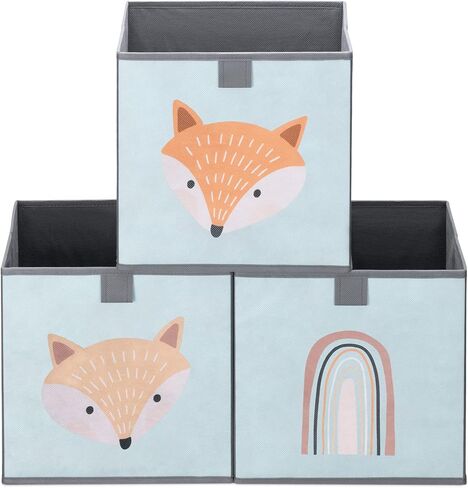 Navaris Kids Storage Cubes (Set of 3) - Storage Boxes 11x11x11 with Animal Designs - Children's Cube Bins Fabric Organizer Bin - Beige Animals in Saudi Arabia
