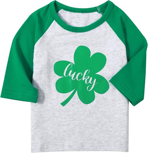 Baby St. Patricks Day Shirt Lucky Clover 3/4 Raglan Sleeve T-Shirt Toddler Kids Baseball Cotton Tee Tops in Saudi Arabia