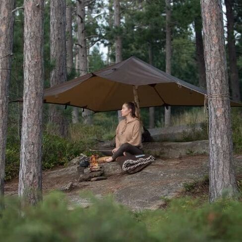 Bushcraft Spain Oilskin Brown Waterproof Canvas Tarp 3 x 3 Metres for Survival, Traditional Camping or Camping (Mountain Brown) in Kuwait