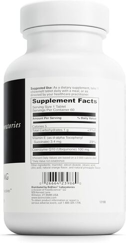 DAVINCI Labs الإنزيم المساعد Q10 Chewmelt 100 ملغ - يدعم صحة الكبد والدماغ والقلب والمزيد مع فيتامين E وCoQ10* - 60 قرصًا قابلاً للمضغ in Saudi Arabia