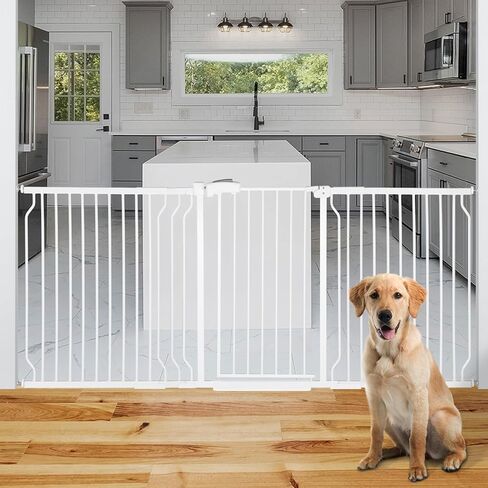 بوابة أطفال طويلة جدًا من HEMRORO مقاس 37.4 بوصة لمداخل السلالم مع باب، بوابة كلب واسعة سهلة التركيب من 57.1 إلى 66.5 بوصة في الداخل، بوابة آمنة للحيوانات الأليفة مثبتة بالضغط المعدني مع إغلاق تلقائي للمنزل، أبيض in Kuwait