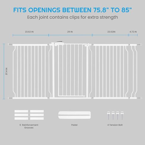 بوابة أطفال طويلة جدًا من HEMRORO مقاس 37.4 بوصة لمداخل السلالم مع باب، بوابة كلب واسعة سهلة التركيب من 57.1 إلى 66.5 بوصة في الداخل، بوابة آمنة للحيوانات الأليفة مثبتة بالضغط المعدني مع إغلاق تلقائي للمنزل، أبيض in Kuwait