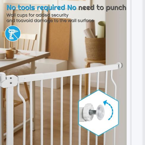 بوابة أطفال طويلة جدًا من HEMRORO مقاس 37.4 بوصة لمداخل السلالم مع باب، بوابة كلب واسعة سهلة التركيب من 57.1 إلى 66.5 بوصة في الداخل، بوابة آمنة للحيوانات الأليفة مثبتة بالضغط المعدني مع إغلاق تلقائي للمنزل، أبيض in Kuwait