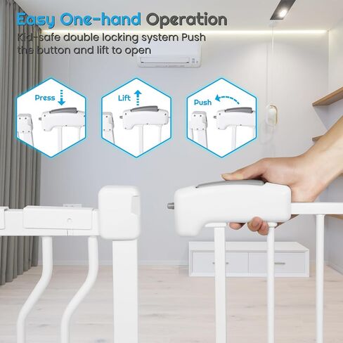 بوابة أطفال طويلة جدًا من HEMRORO مقاس 37.4 بوصة لمداخل السلالم مع باب، بوابة كلب واسعة سهلة التركيب من 57.1 إلى 66.5 بوصة في الداخل، بوابة آمنة للحيوانات الأليفة مثبتة بالضغط المعدني مع إغلاق تلقائي للمنزل، أبيض in Kuwait