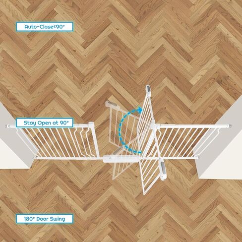 بوابة أطفال طويلة جدًا من HEMRORO مقاس 37.4 بوصة لمداخل السلالم مع باب، بوابة كلب واسعة سهلة التركيب من 57.1 إلى 66.5 بوصة في الداخل، بوابة آمنة للحيوانات الأليفة مثبتة بالضغط المعدني مع إغلاق تلقائي للمنزل، أبيض in Kuwait