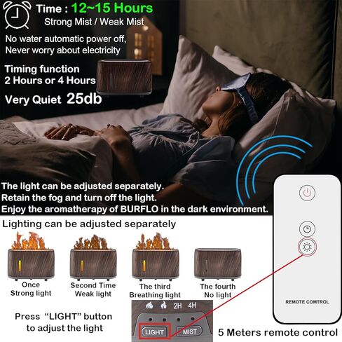 موزع لهب BURFLO، مرطب للحرائق، مظهر ناري مطور 240 مل، تأثير النار، ناشر لهب الزيت العطري مع ضوء LED وإيقاف تلقائي وضباب قابل للتعديل، للمنزل والمكتب وغرفة النوم وغرفة الأطفال in Kuwait
