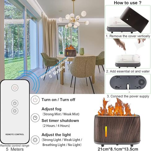 موزع لهب BURFLO، مرطب للحرائق، مظهر ناري مطور 240 مل، تأثير النار، ناشر لهب الزيت العطري مع ضوء LED وإيقاف تلقائي وضباب قابل للتعديل، للمنزل والمكتب وغرفة النوم وغرفة الأطفال in Kuwait