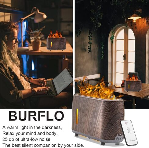 موزع لهب BURFLO، مرطب للحرائق، مظهر ناري مطور 240 مل، تأثير النار، ناشر لهب الزيت العطري مع ضوء LED وإيقاف تلقائي وضباب قابل للتعديل، للمنزل والمكتب وغرفة النوم وغرفة الأطفال in Kuwait