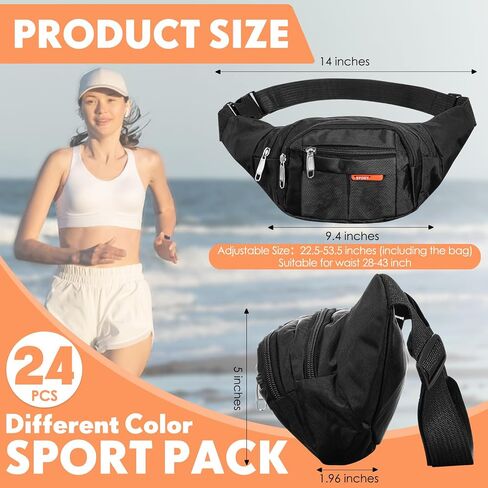 Silkfly 24 Pcs Fanny Pack Crossbody Bulk 14 Inch Plus Size Waterproof Waist Bags Traveling Running Sport Exercise Waist Pack with Adjustable Belt for Women Men Outdoor Running Rave Party, 24 Colors in Saudi Arabia