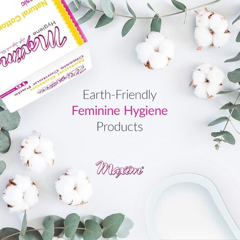 Maxim Natural Cotton Maxi Pads, Thicker More Absorbent, 32ct, No Chlorine/Dioxin/SAP, Biodegradable Daytime Maxi Pad for Women, Breathable, Hypoallergenic, Classic Contour Sanitary Pad, 2 Packs of 16 in Kuwait