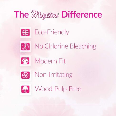 Maxim Natural Cotton Maxi Pads, Thicker More Absorbent, 32ct, No Chlorine/Dioxin/SAP, Biodegradable Daytime Maxi Pad for Women, Breathable, Hypoallergenic, Classic Contour Sanitary Pad, 2 Packs of 16 in Kuwait