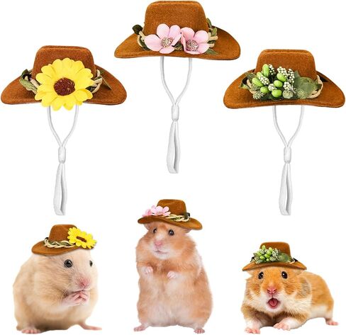 Whaline 3Pcs Small Animals Hats Hamster Chicken Mini Cowboy Hats Flower Leaves Brown Guinea Pig Hats Felt Tiny Cute Pet Hat Costume Accessories for Small Pet Holiday Party Clothes Supplies Photo Props in Saudi Arabia